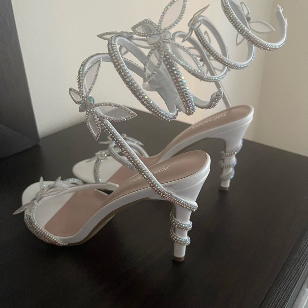 Embellished rhinestone butterfly spiral coil wrap around stiletto heels
